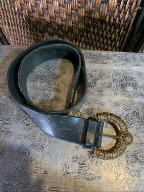 Orciani Black Leather Belt Size 85 (XL/16 US) with Large Buckle
